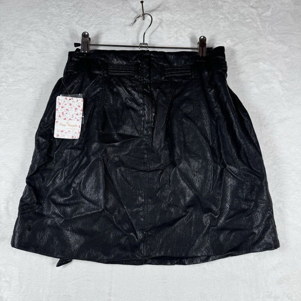 Free People Payton Paperbag Mini Skirt in Black‎ Faux Leather Pockets OB1053690